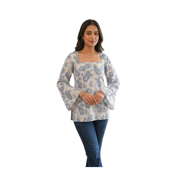 Women's Cotton Blend Short Kurti | Ethnic Tunic for Women | Stylish Printed Casual Kurti Tops for Daily, Office & Festive Occasions | Blue