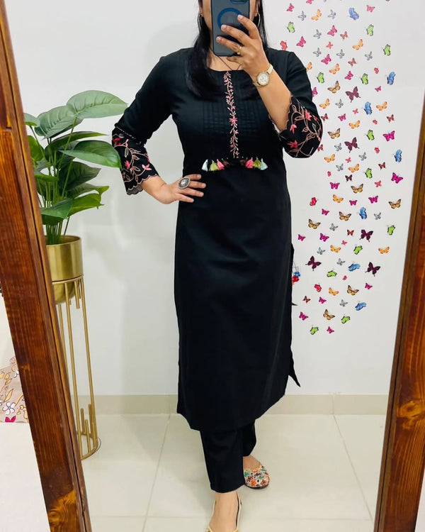 Pure fine Cotton fabric Embroidery Work Kurti with Pant with cotton 100-100(PVCD47)